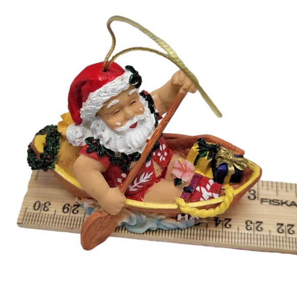 Hawaiian Santa Claus Rowing Canoe Christmas Ornament Festive Tree Décor Hand-Pai - Picture 15 of 15